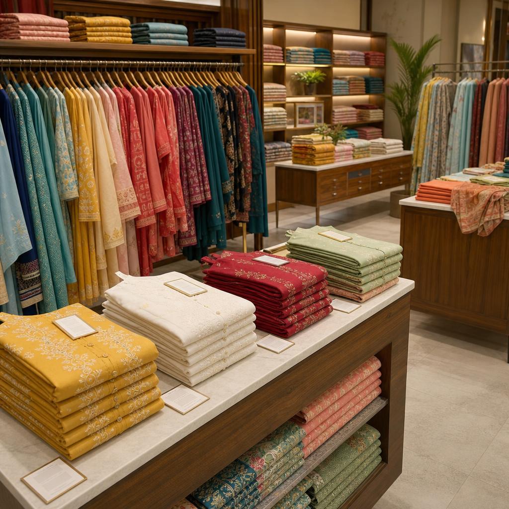 Original photographic BIBA US editorial for US-market Indian clothing and ethnic fashion storefront