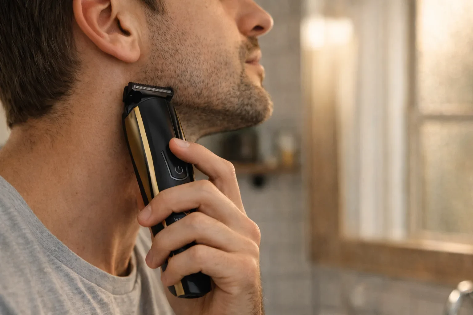 Shaving the jawline with a Wellshave electric razor