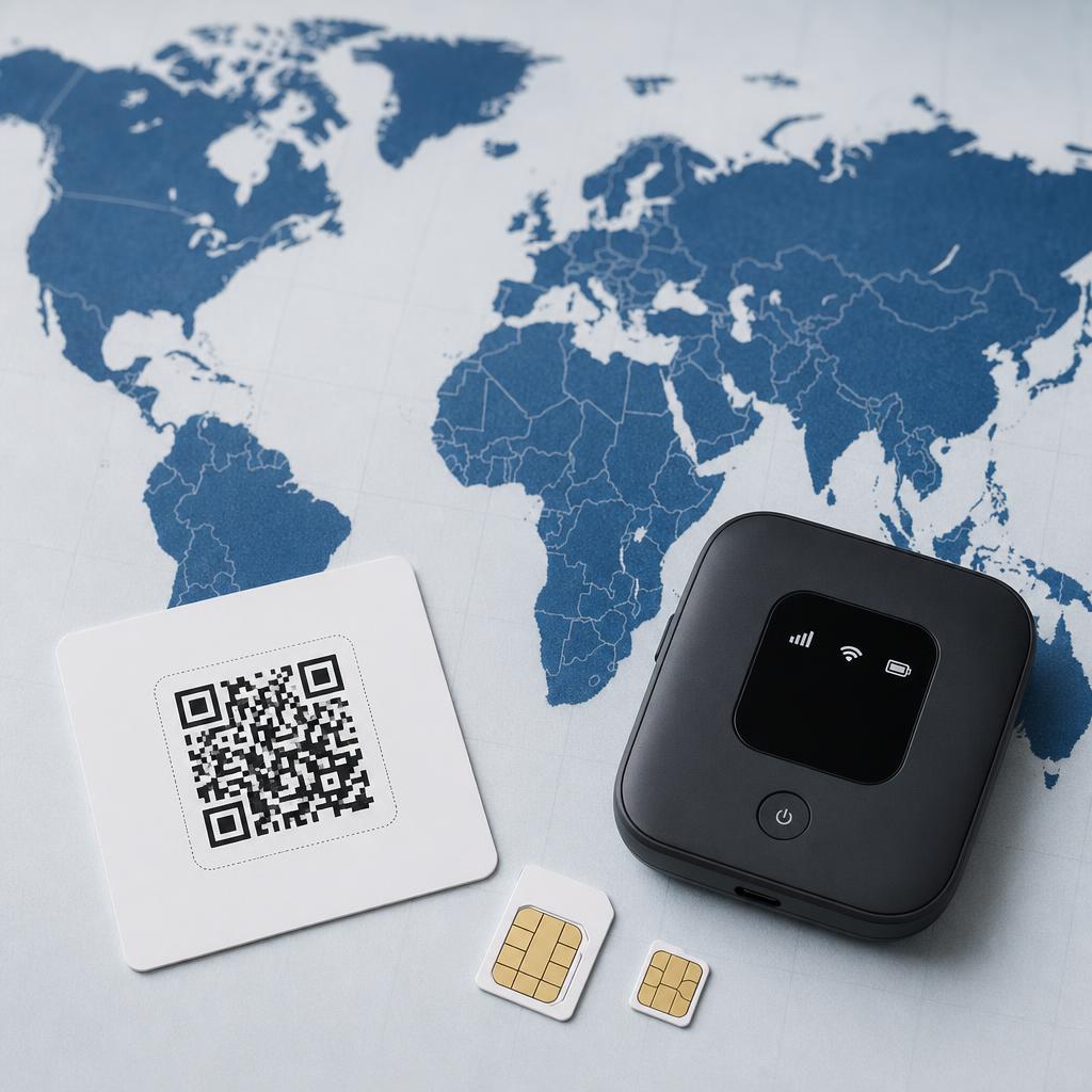 Original international-connectivity editorial with eSIM, physical SIMs, hotspot and map