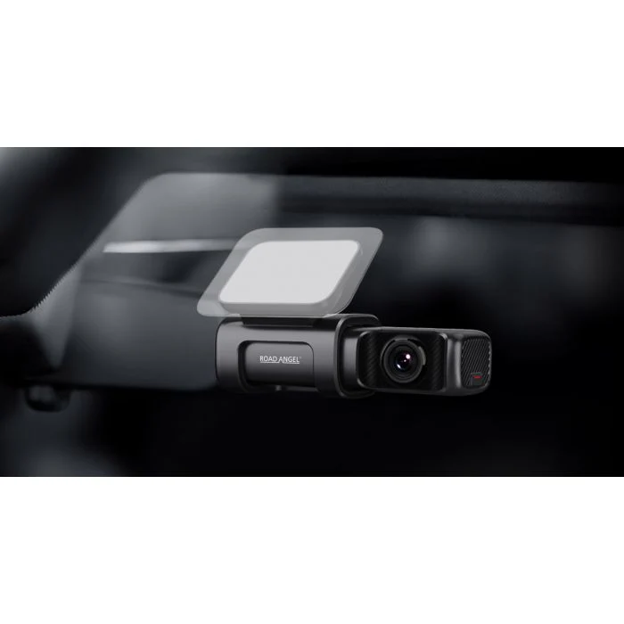 Road Angel dash camera fitted to a car windscreen