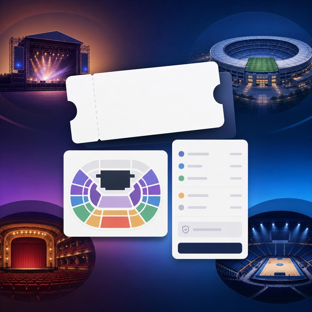 Original German secondary-ticket-marketplace editorial with generic venue and ticket-check cards