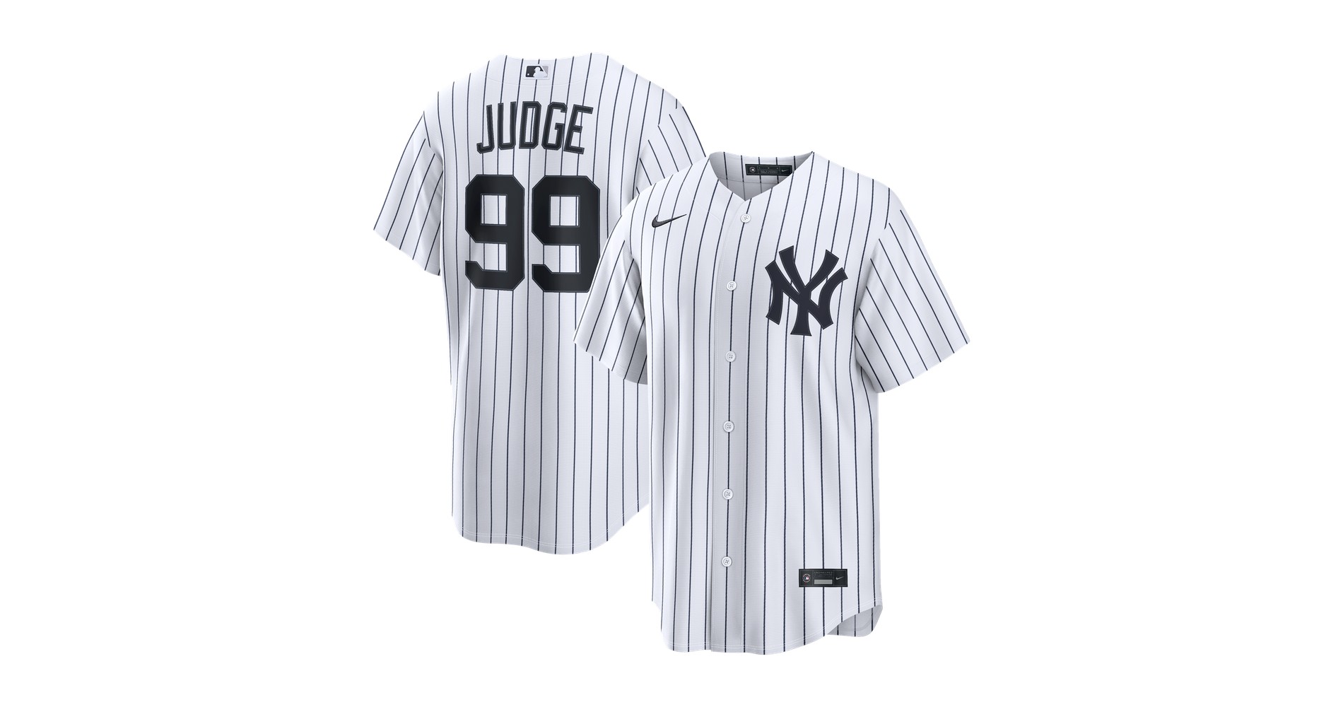 White pinstripe Aaron Judge New York Yankees Nike home replica jersey