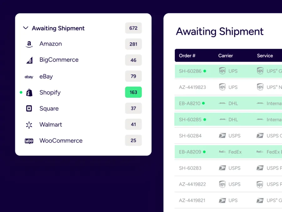 ShipStation order management software dashboard showing shipments and carrier services