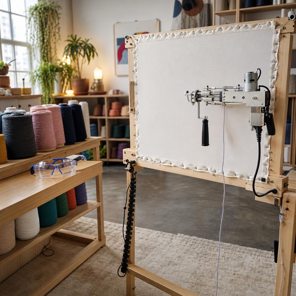 Original photographic Clawlab US editorial for US tufting machines, kits and rug-making craft accessories