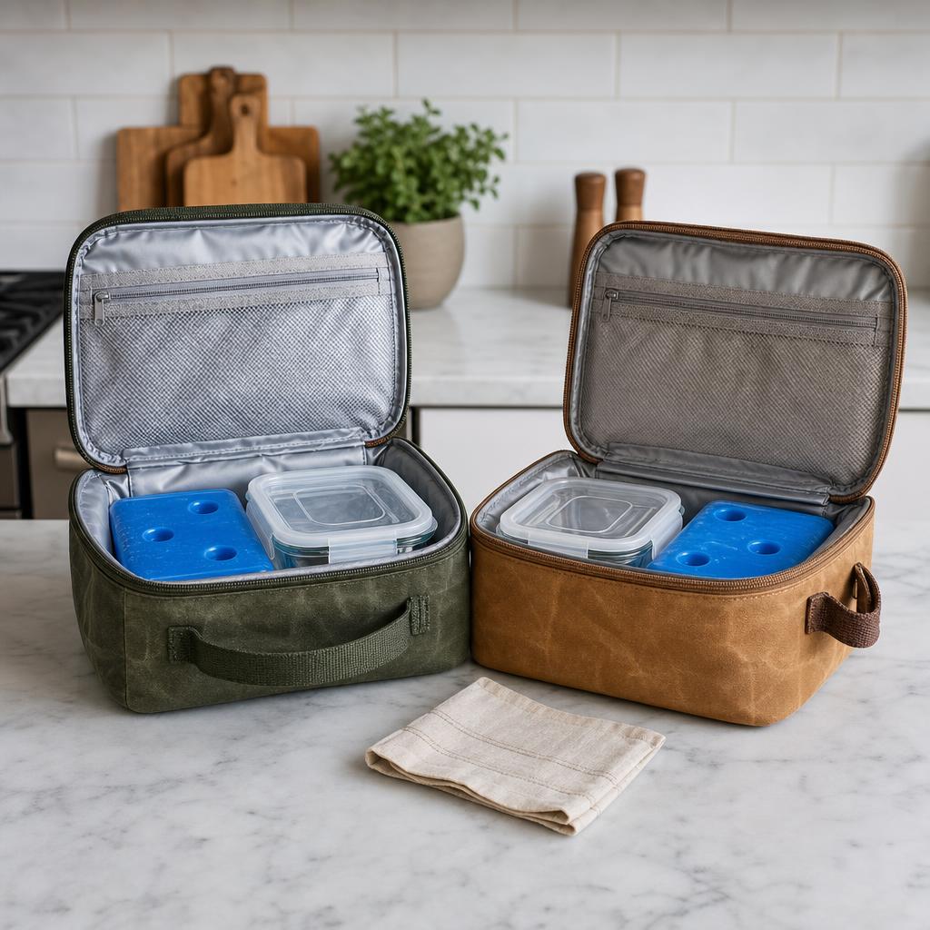Original photographic Asebbo US editorial for US insulated waxed-canvas lunch bags and totes