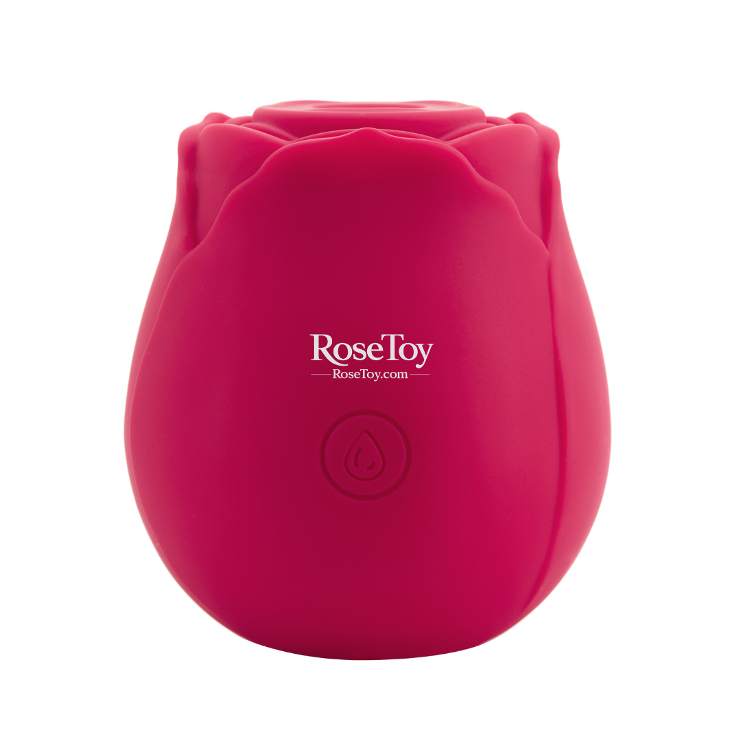 Pink rose-shaped RoseToy adult wellness device on a plain white background