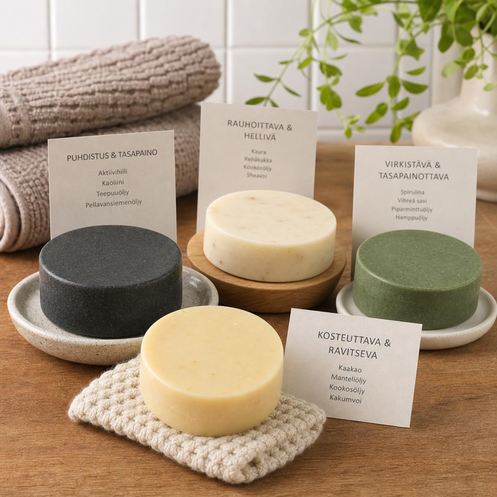 Original photographic Luonkos EU editorial for Finnish solid skincare, cleansing and cosmetic products