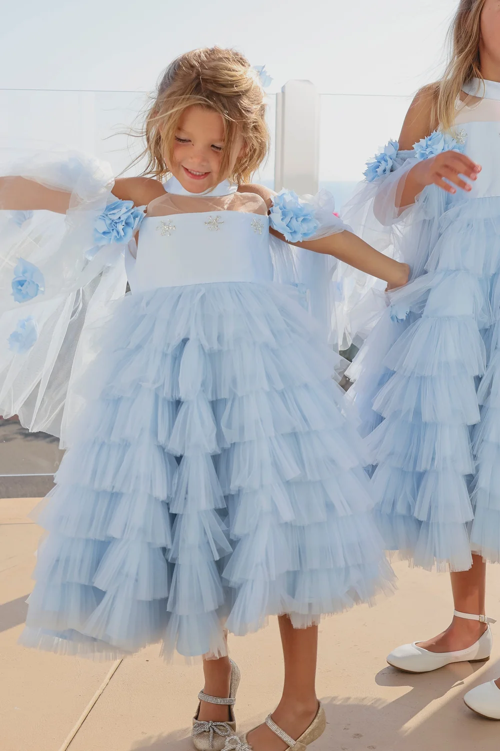 Petite Maison Kids blue tulle occasion dress
