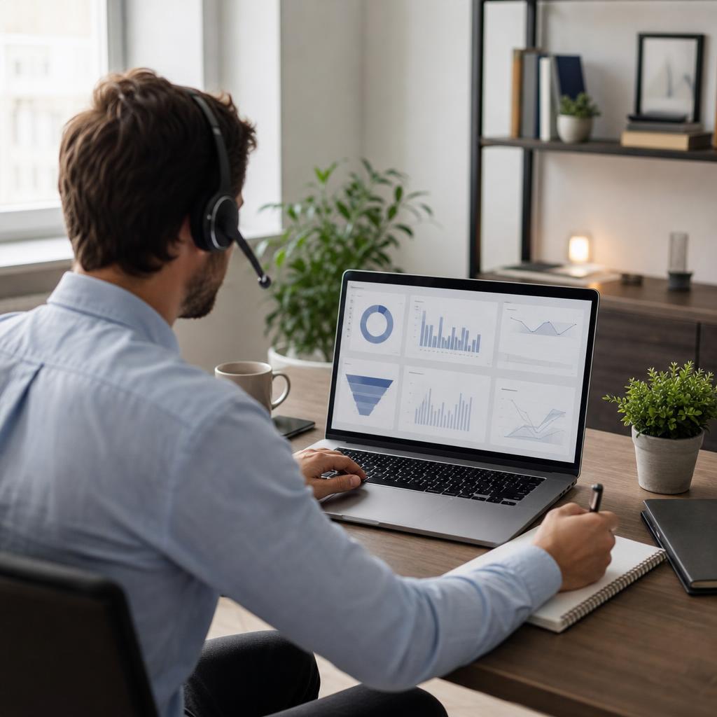 Original editorial image of a remote sales professional reviewing a business dashboard