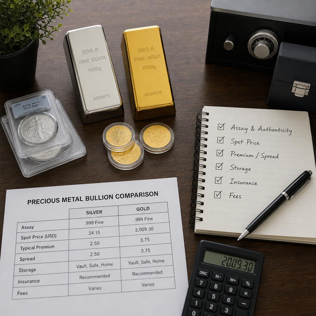 Original photographic Silver Gold Bull US editorial for US precious-metal bullion retail storefront