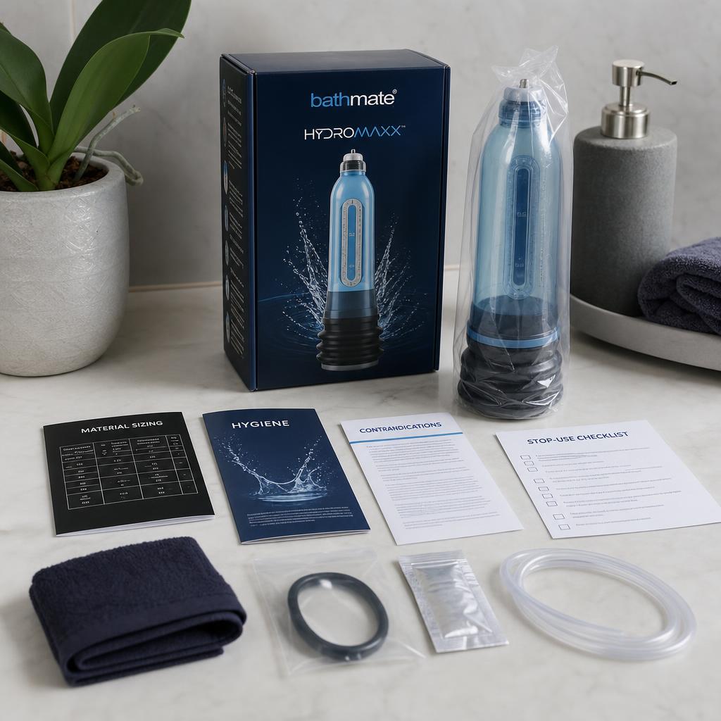 Original photographic Bathmate editorial for adults-only water-operated personal wellness device storefront