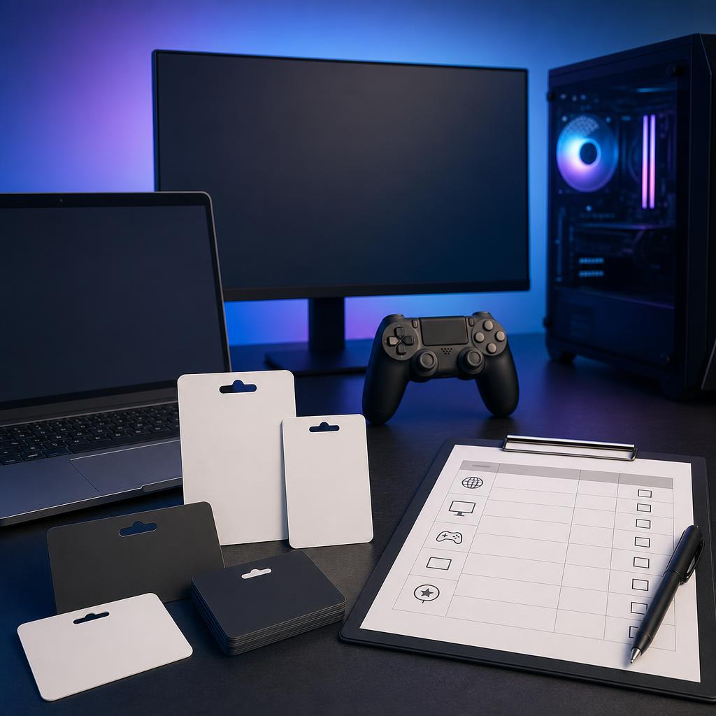 Original lawful digital-key editorial with generic blank cards, controller, computer and blank compatibility checklist