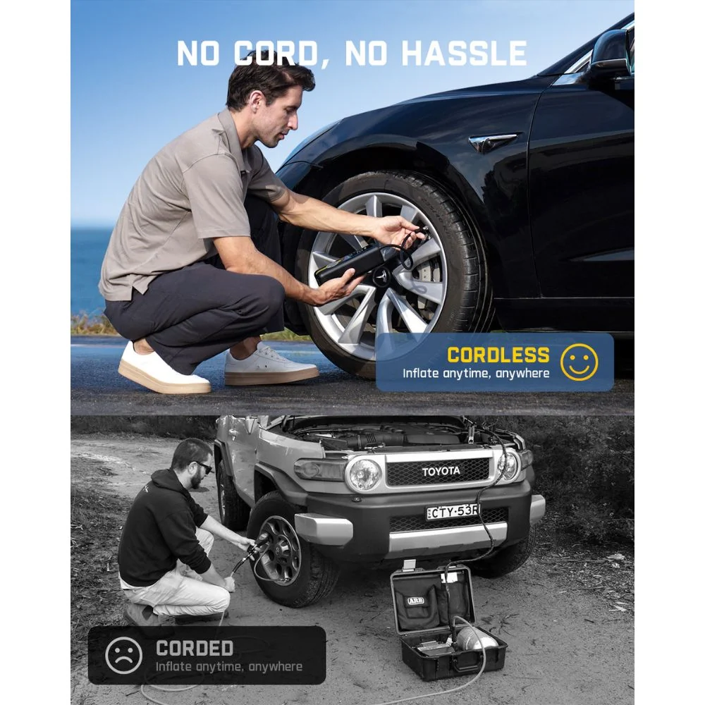 Fanttik cordless tyre inflator used on a car