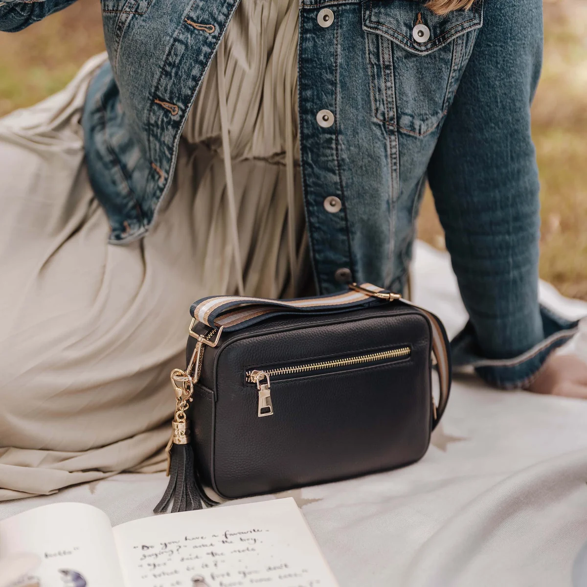 Swoon London navy leather crossbody bag
