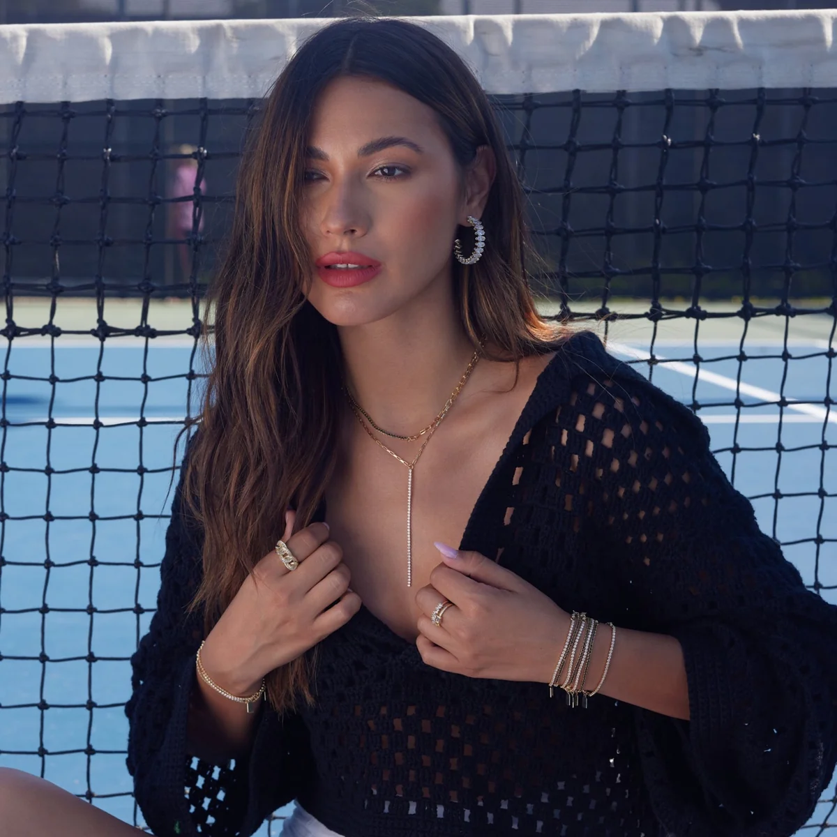 Lucky Star Jewels gold-filled lariat necklace worn by a model