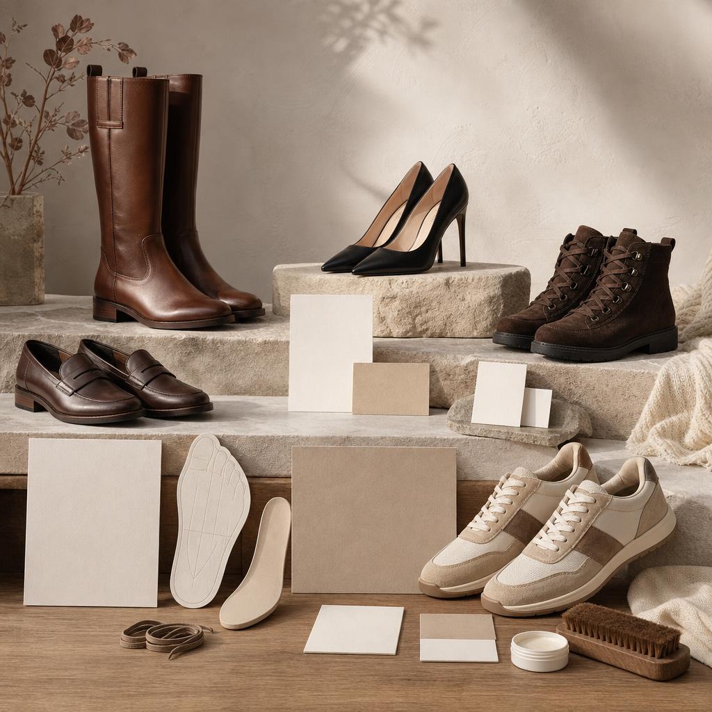 Original HUMANIC AT editorial for Austrian-market shoes including boots, pumps and other footwear