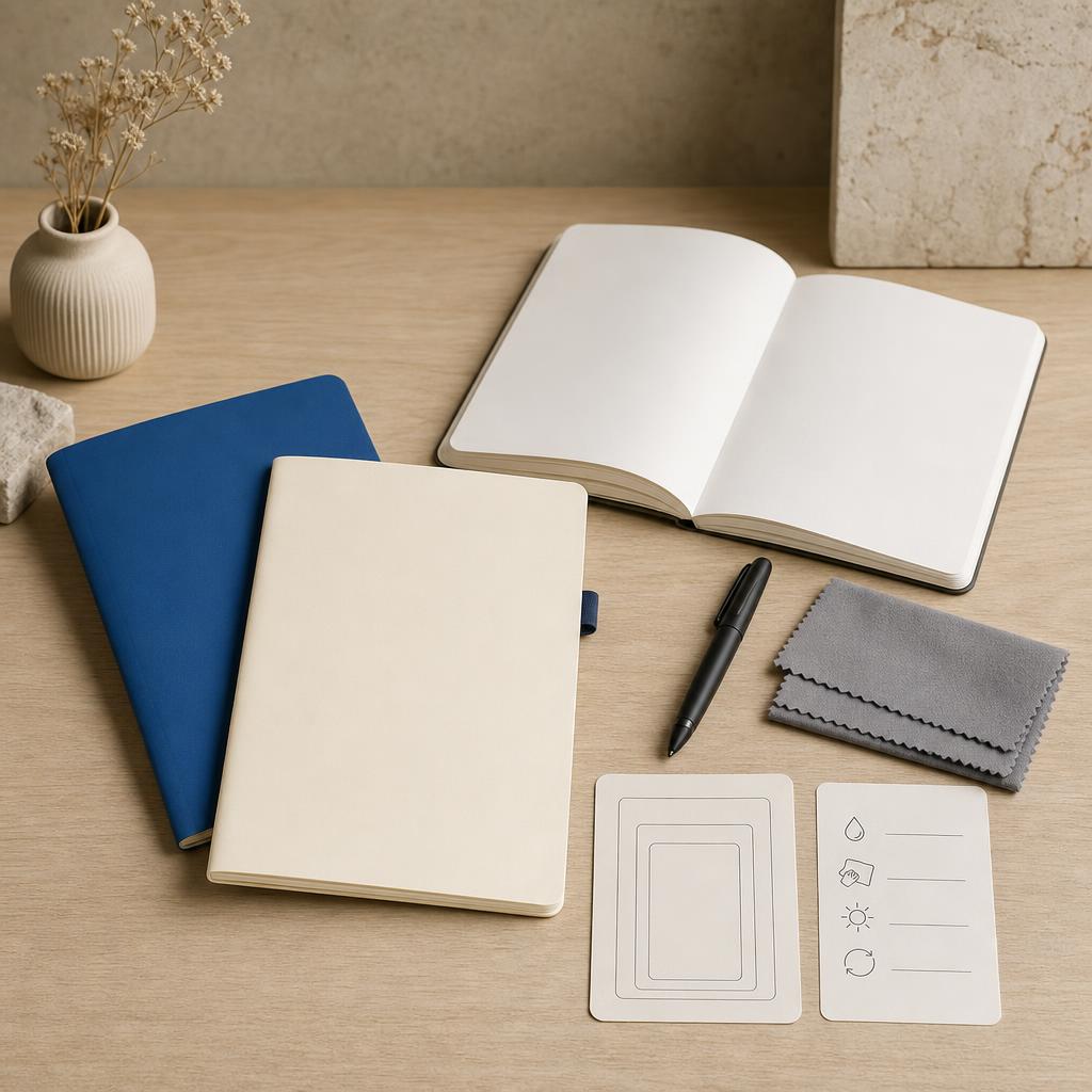 Original MOYU FR editorial for French-market erasable stone-paper notebooks and stationery
