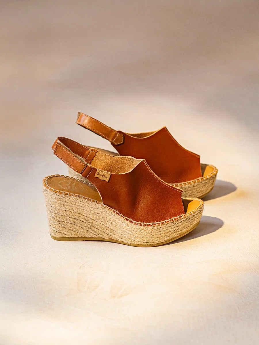 Pair of tan leather Toni Pons wedge espadrille sandals
