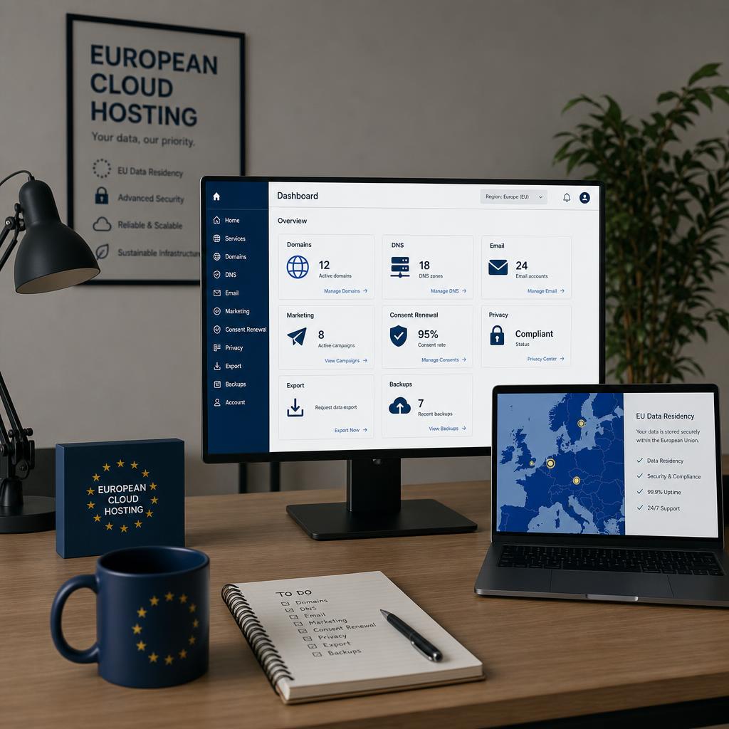 Original photographic Netart Europe editorial for European cloud hosting, business email, email marketing and domain services