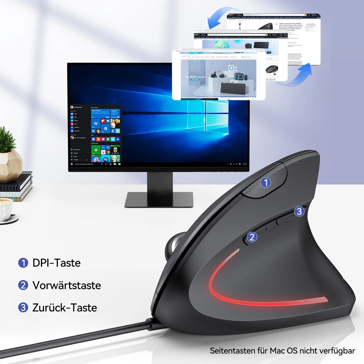 TECKNET ergonomic mouse for a computer workspace
