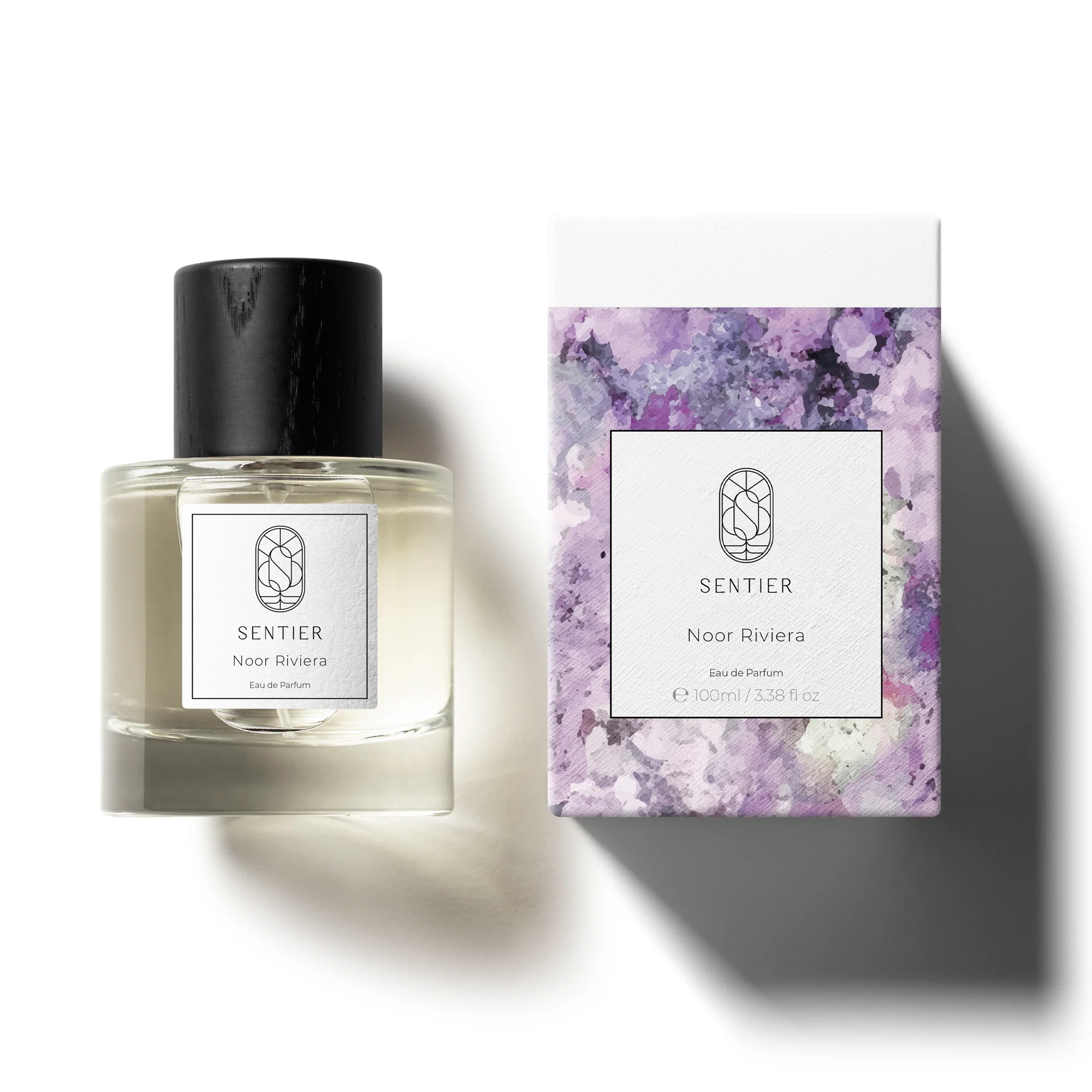 Sentier fragrance bottle and box