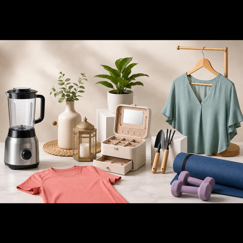 Original television-shopping editorial with ordinary kitchen, home, garden, fashion, jewellery and fitness products