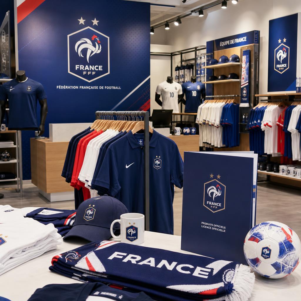Original photographic FFF Store France editorial for official French Football Federation merchandise storefront
