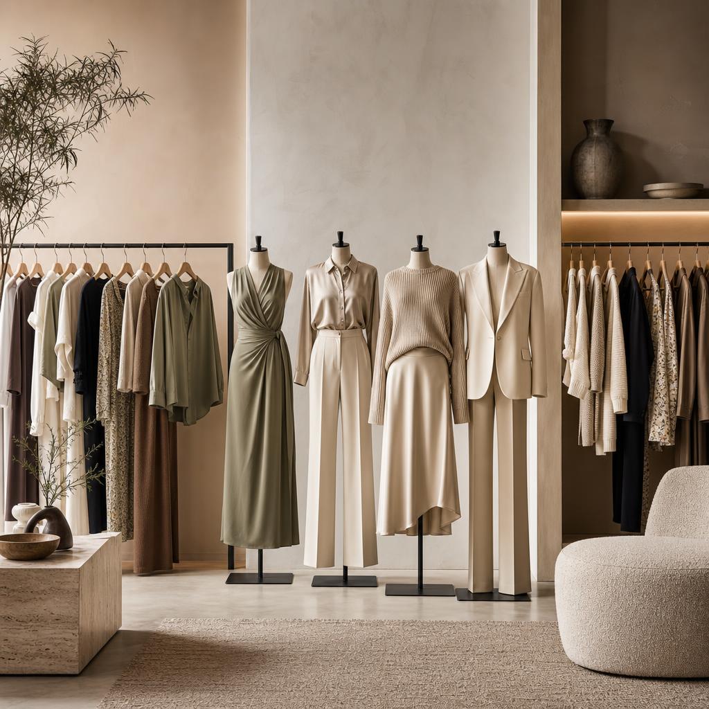 Original women’s fashion editorial with dresses, tops, knitwear, trousers and jacket