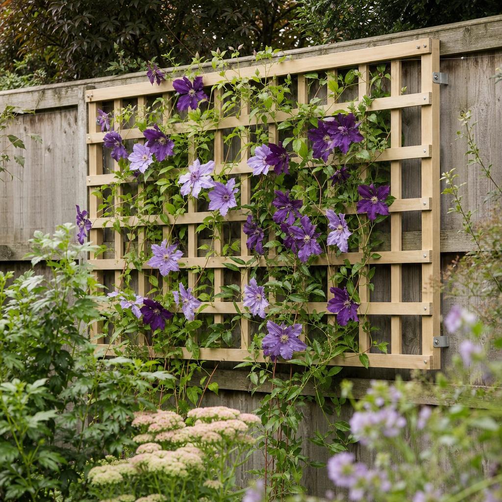 Illustration of wooden garden trellis with climbing flowers