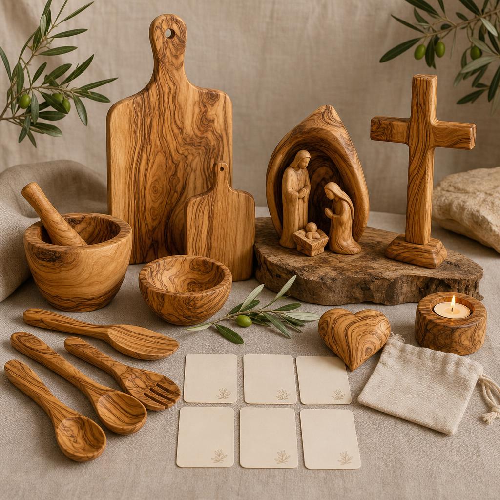 Original Kassis Geschenkartikel DE editorial for hand-carved olive-wood decor, kitchen utensils and Christian gift products