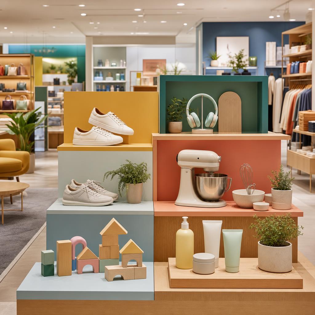 Original broad department-store editorial with shoes, homeware, electronics, toys and personal care