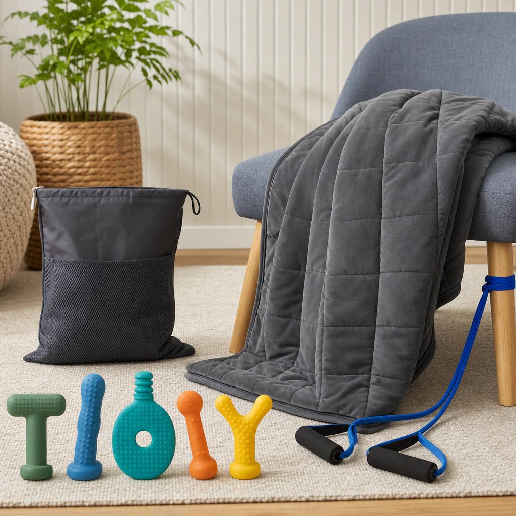 Original photographic GAFLY US editorial for US silicone sensory chew tools, chair bands and compression blankets