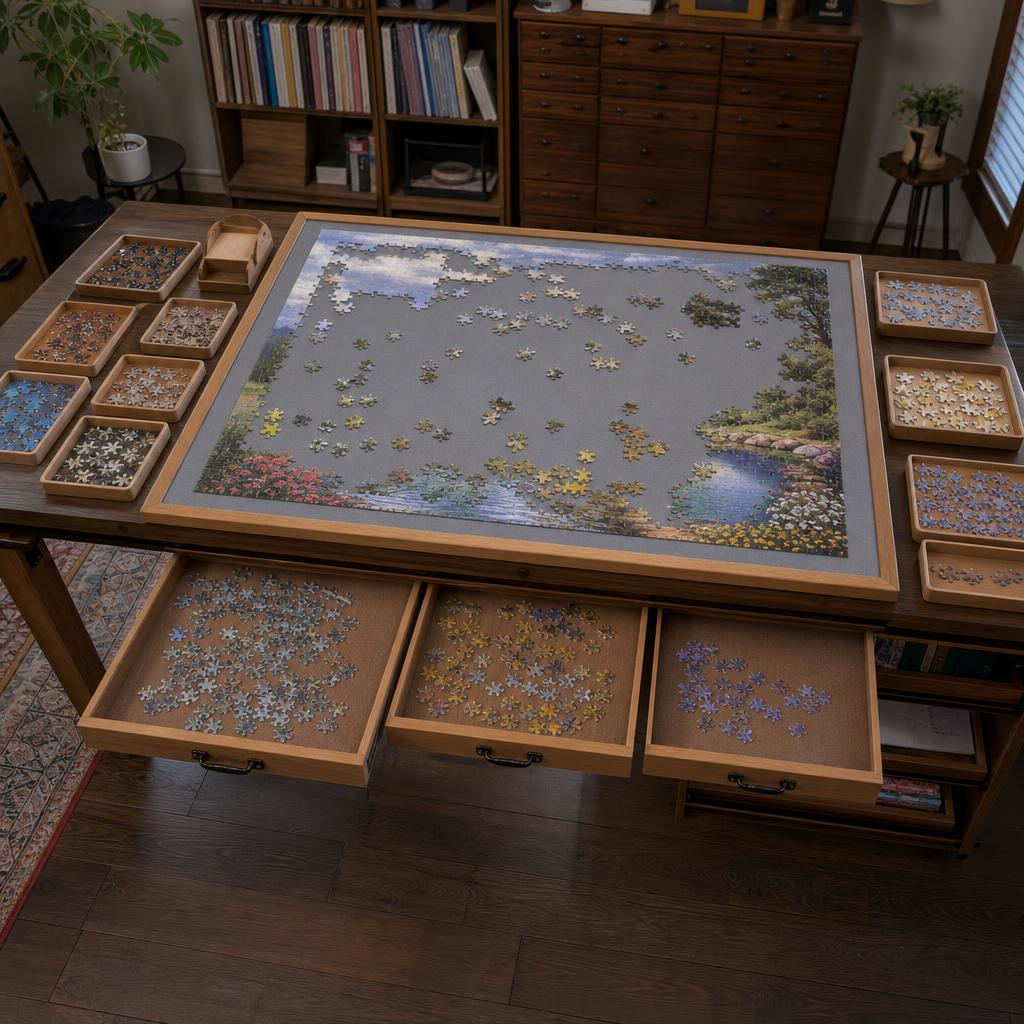 Original photographic Puzzle Ready US editorial for US jigsaw puzzle tables, boards, mats and storage accessories