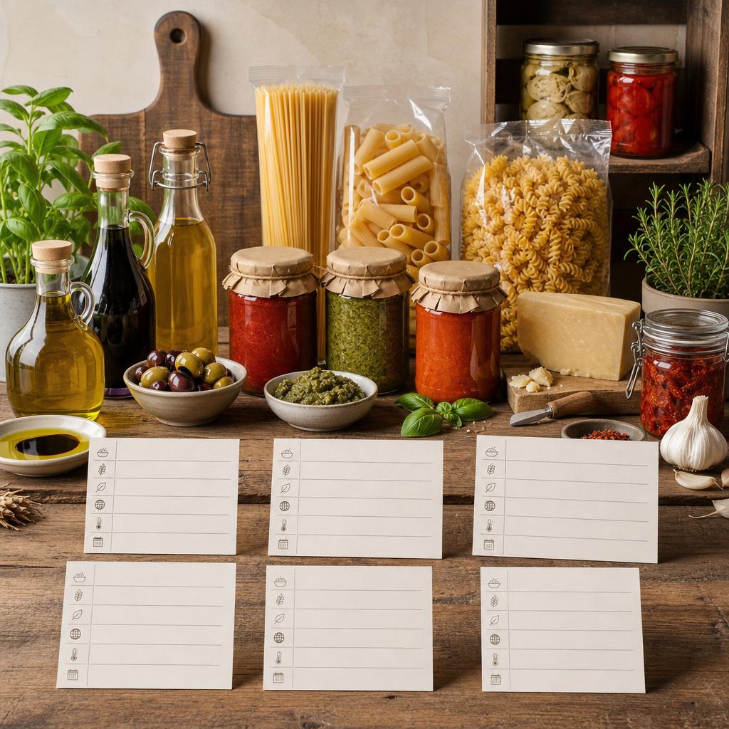 Original Gridelli Deli SE editorial for Swedish-market Italian deli foods including olive oil, vinegar, pasta and pantry goods