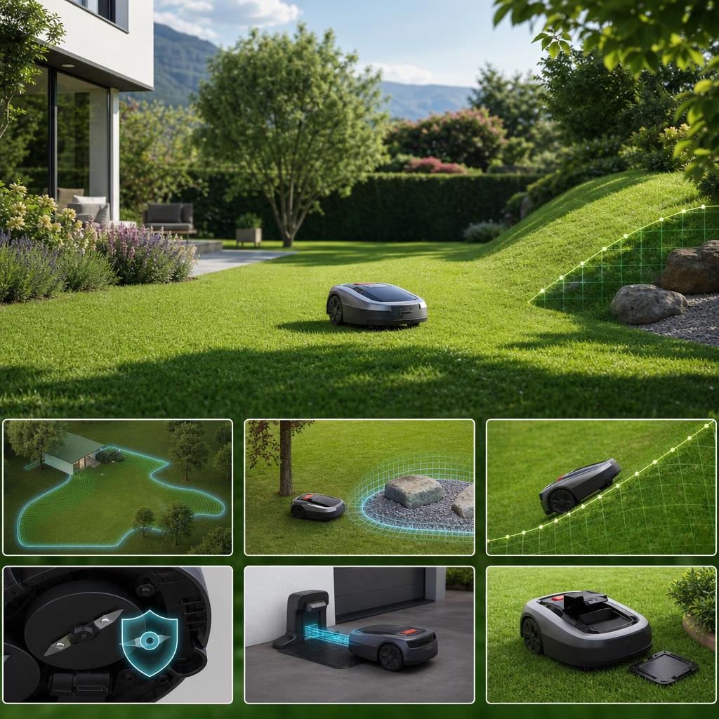 Original Navimow DE editorial for German wire-free robotic lawn mowers with RTK navigation, app control and obstacle detection