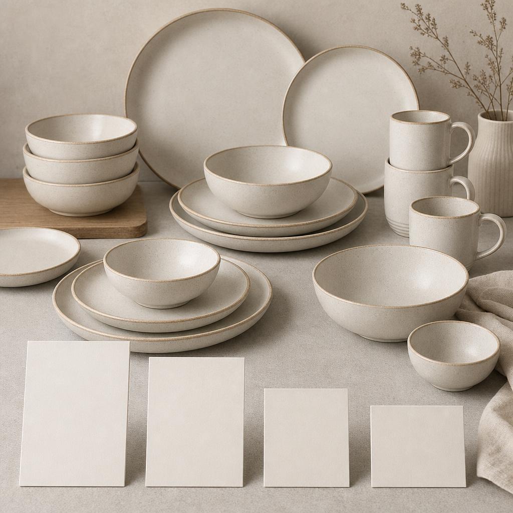 Original Royal Doulton DE editorial for German-market tableware, dinnerware, plates, bowls, mugs and related home dining products
