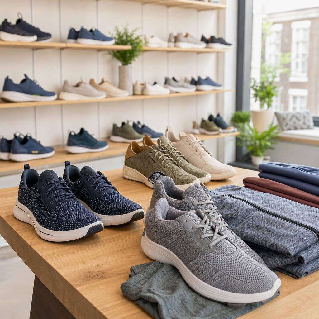 Original natural photographic Skechers UK editorial for UK footwear, trainers, work shoes and clothing storefront