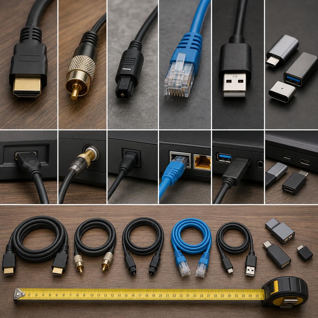 Original cable editorial with HDMI, coaxial, optical, ethernet, USB and connector details