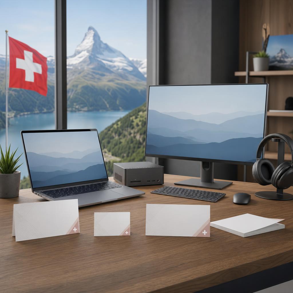 Confirm model, configuration, keyboard, language, Swiss warranty, delivery and returns.