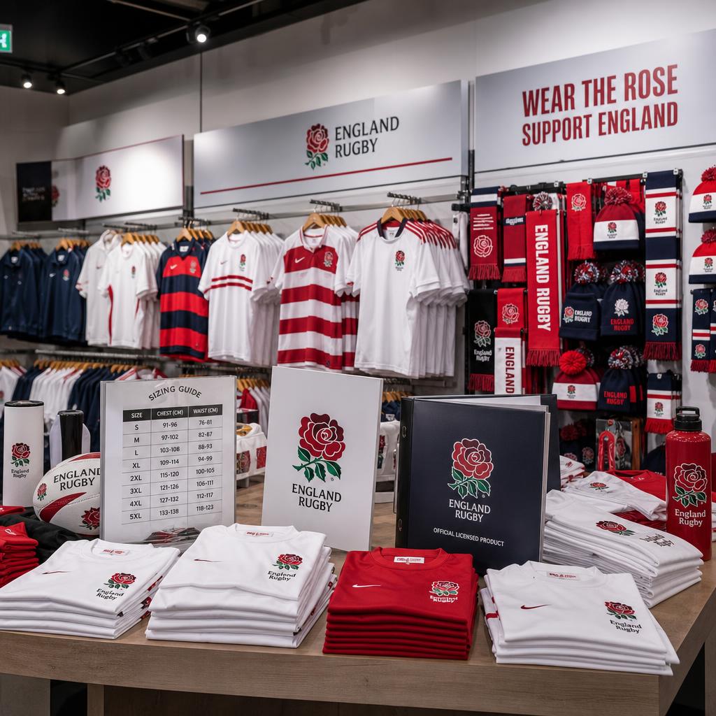Original photographic England Rugby Store editorial for official England Rugby licensed merchandise storefront