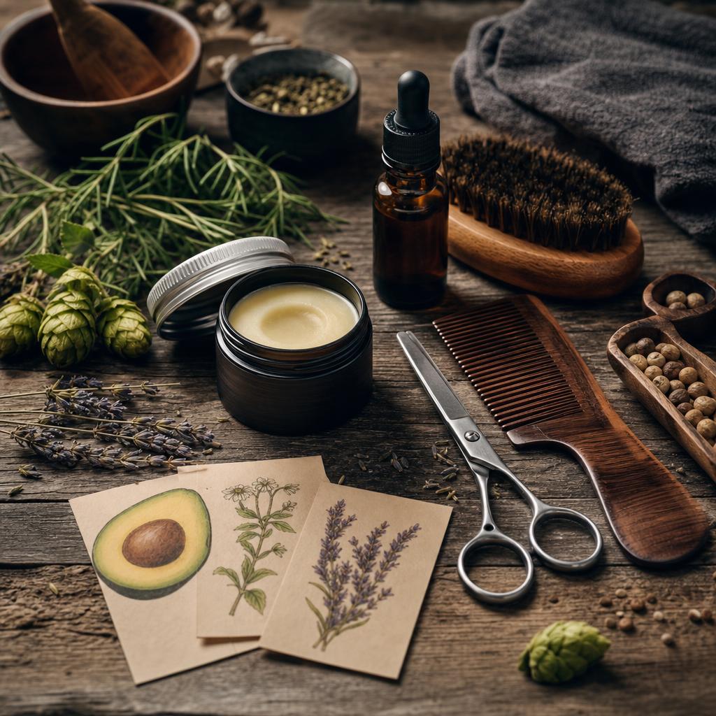 Original photographic Charlemagne Premium US editorial for US storefront for beard, moustache and hair grooming products and scissors