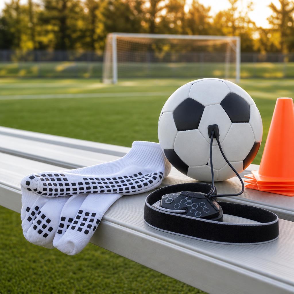 Original photographic LUX Sports US editorial for US soccer grip socks and ball-training equipment