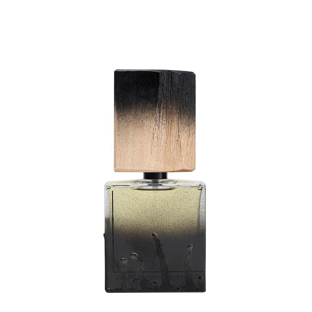 Rectangular Filippo Sorcinelli perfume bottle fading from black to clear on a white background
