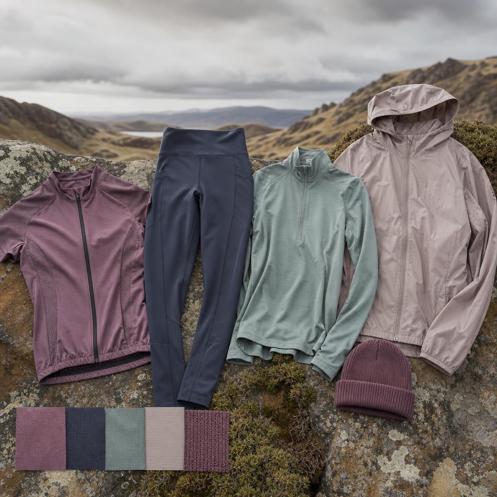 Original women’s outdoor-clothing editorial with cycling, hiking and active layers
