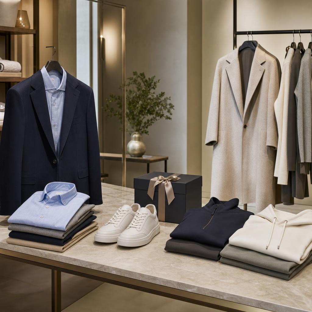 Original multi-brand-fashion editorial with tailored clothing, coat, trainers and sportswear