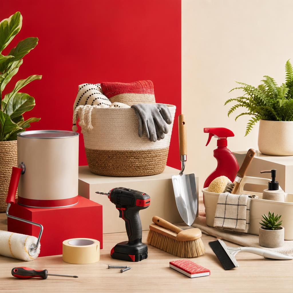 Original home and DIY retail editorial with decorating, storage, garden and cleaning accessories