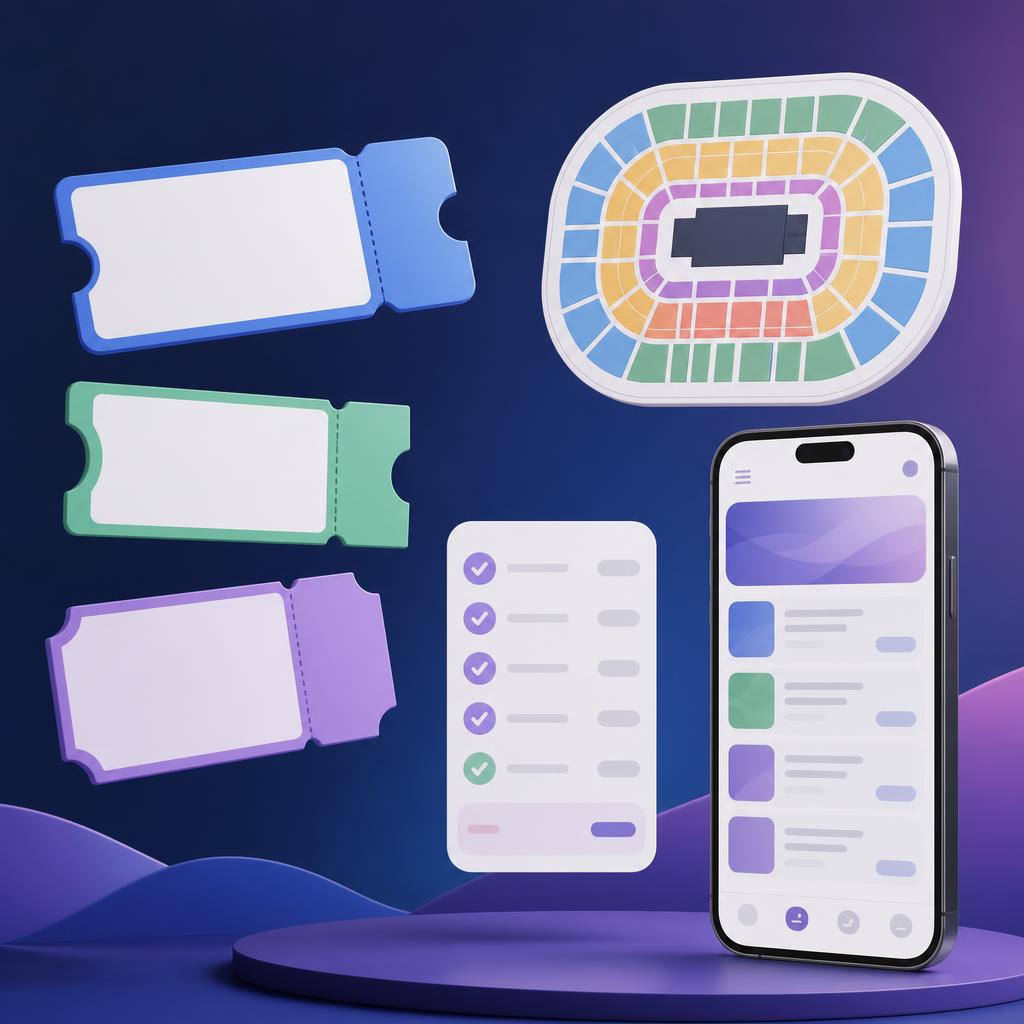 Original secondary-ticket editorial with generic blank tickets, seating plan, fee checklist and marketplace phone