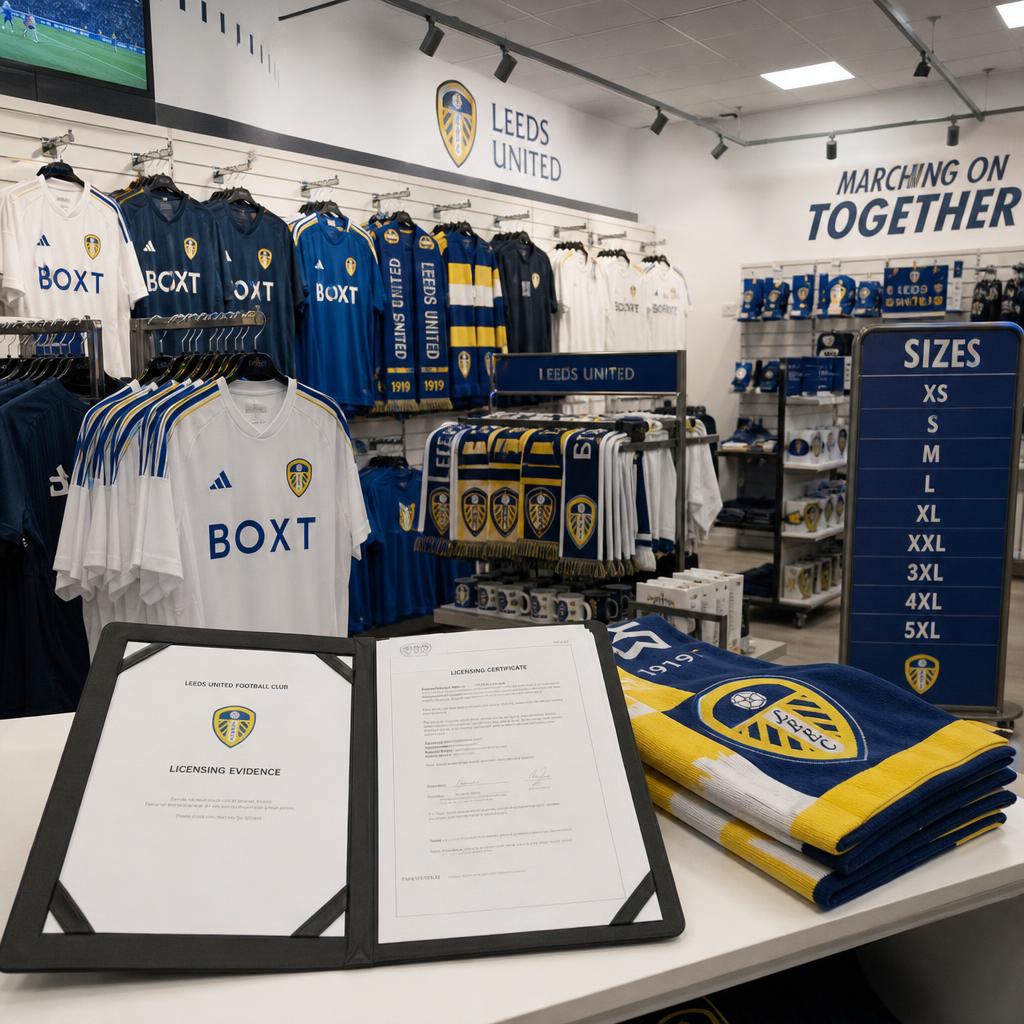 Original photographic Leeds United Store editorial for official Leeds United Football Club merchandise storefront