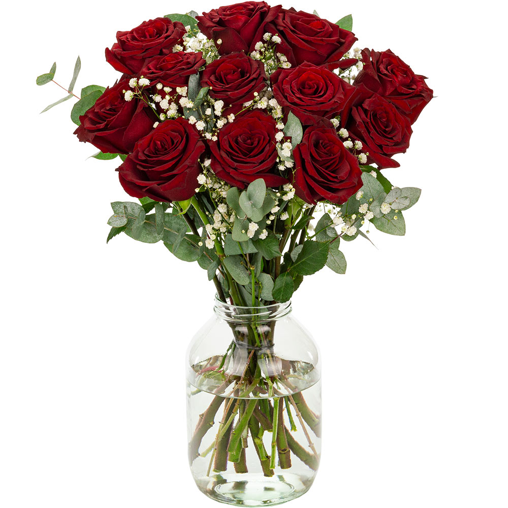 Hand-tied bouquet of twelve red roses sold by InterRose