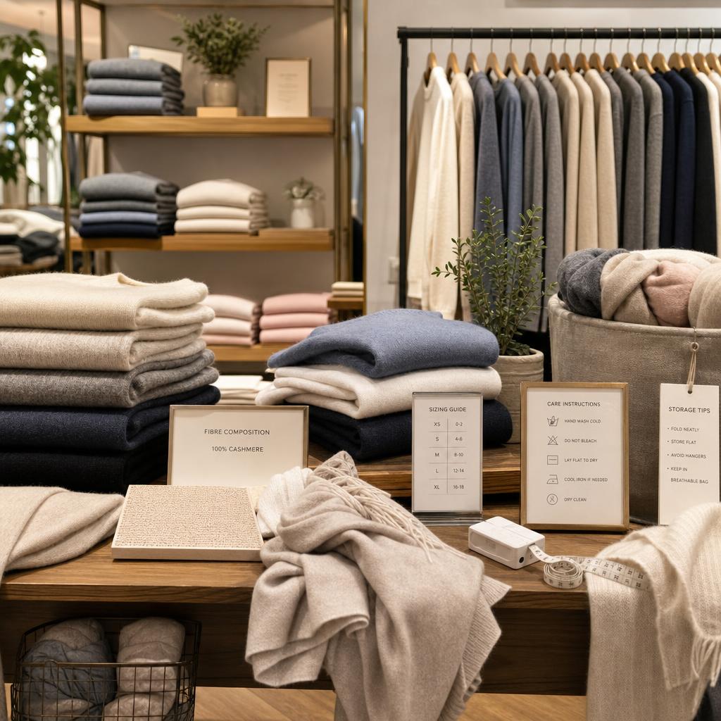 Original photographic Cashmere Boutique US editorial for US cashmere apparel and accessories storefront